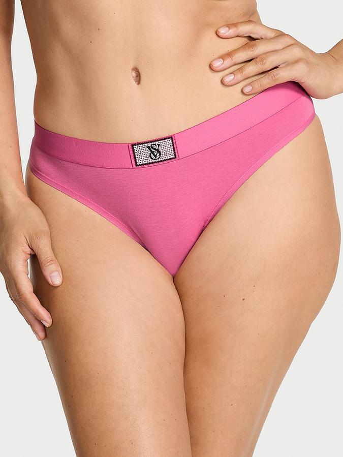 Logo Cotton Shine Patch Thong Panty