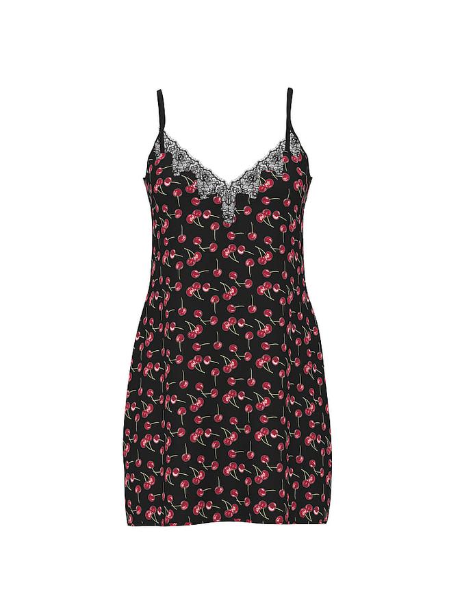 Satin Rose Lace-Trim Mini Slip Dress image number 2