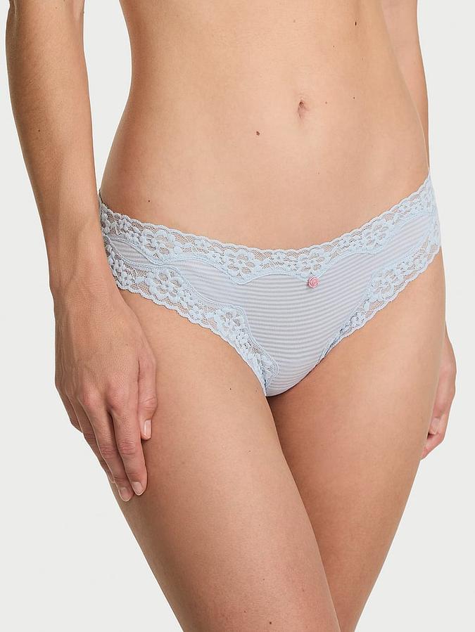 Cotton Shadow Stripe Lace-Waist Bikini Panty