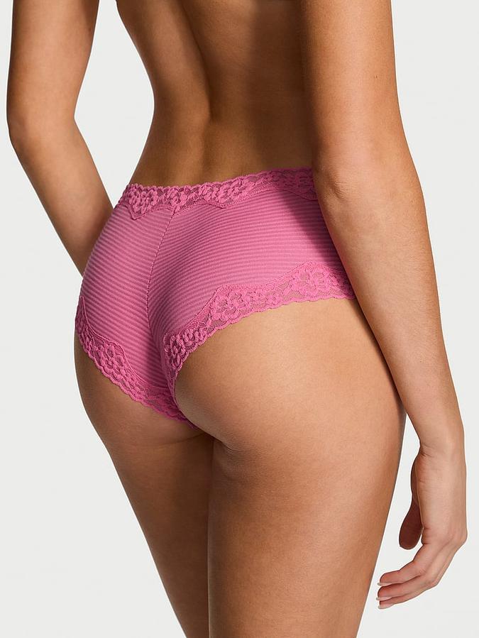 Cotton Shadow Stripe Lace-Waist Cheeky Panty