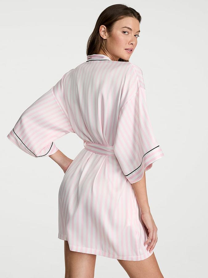 Signature Satin Short Piped Robe