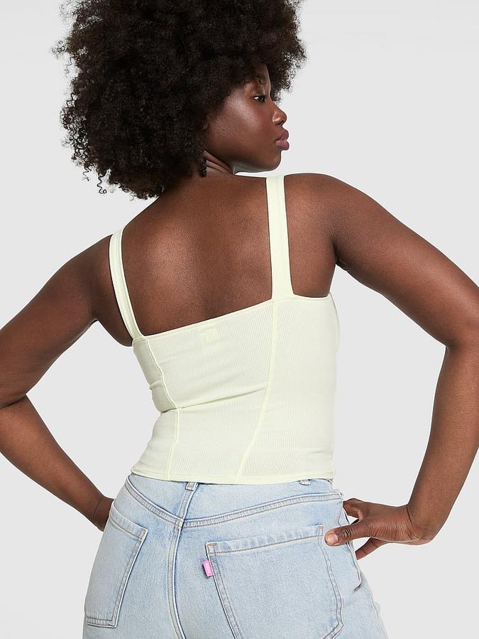 All-Day Soft Ribbed Lace-Up Corset Top image number 1