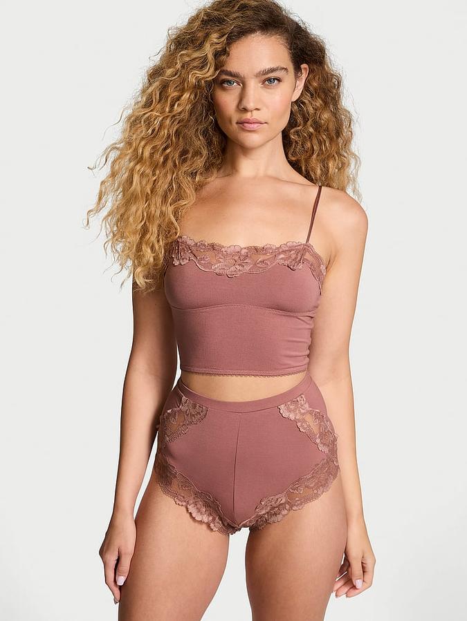 Modal & Lace Trim Straight-Neck Cami Set image number 0