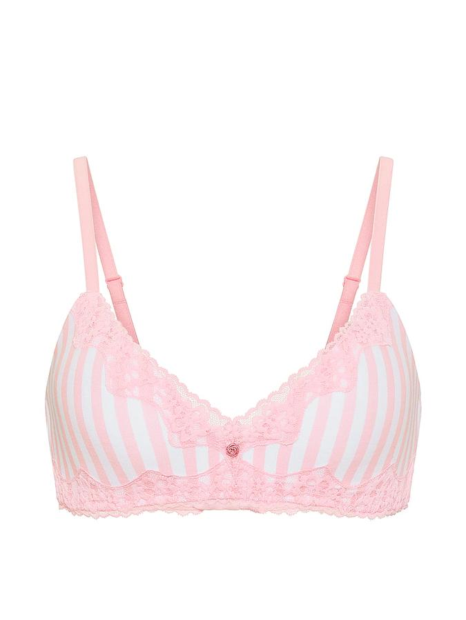 Cotton Lace-Trim Lightly Lined Wireless Bra image number 2