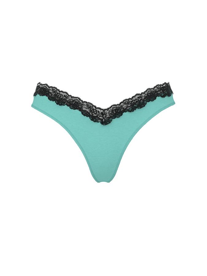 Lace-Trim High-Leg Thong Panty image number 0