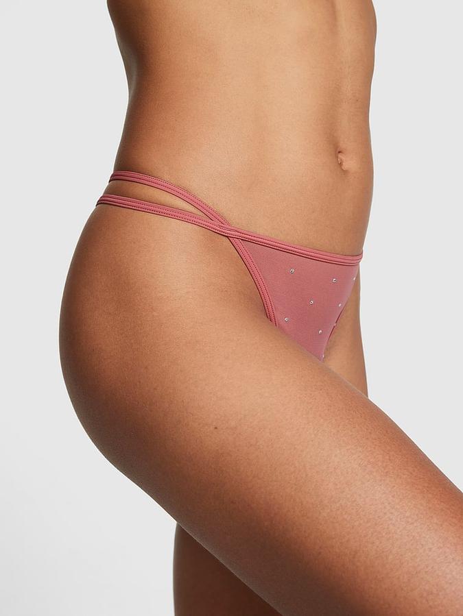 Flocked Mesh Thong Panty