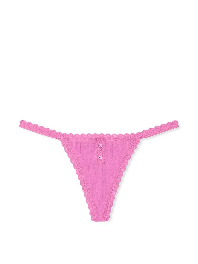Cotton Pointelle Lace-Trim V-String Panty image number 2