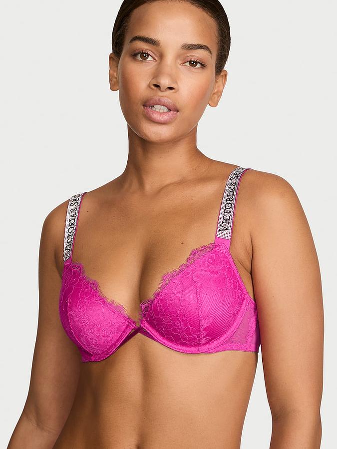 Shine Strap Rose Lace Lightly Lined Low-Cut Demi Bra