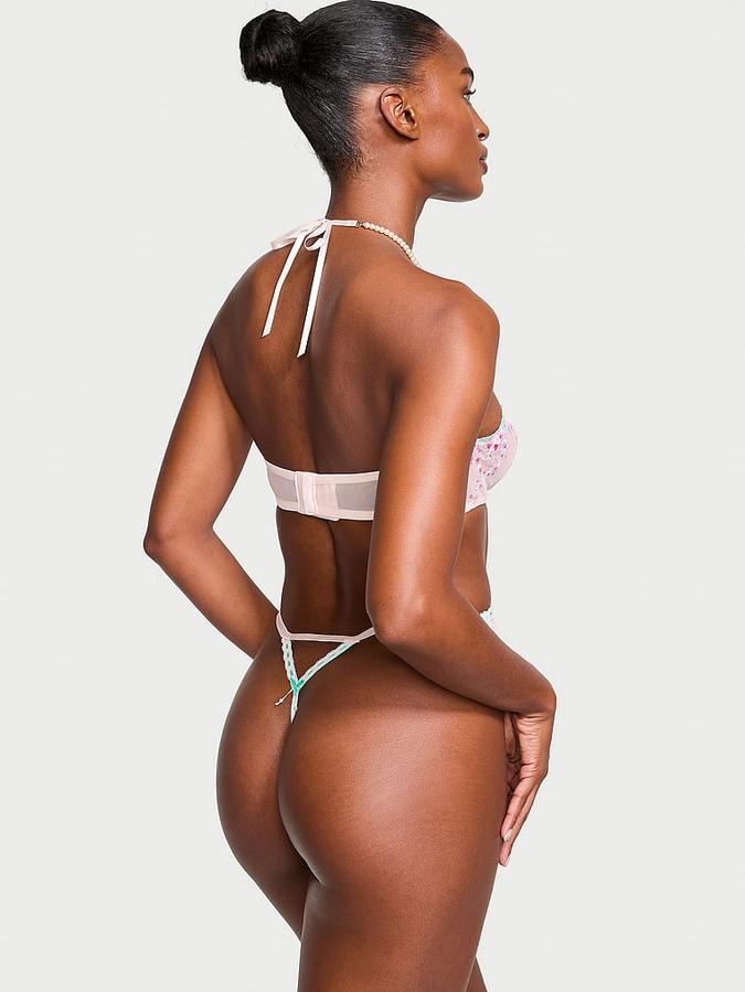 Cherry Blossom Embroidery Pearl Halter Teddy image number 1