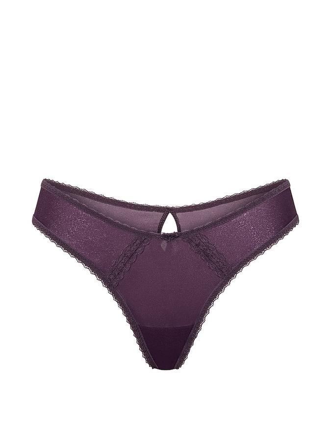 Sheer Shimmer Lace-Trim Brazilian Panty image number 2