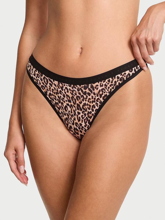 Stretch Cotton High-Leg Scoop Thong Panty image number 0