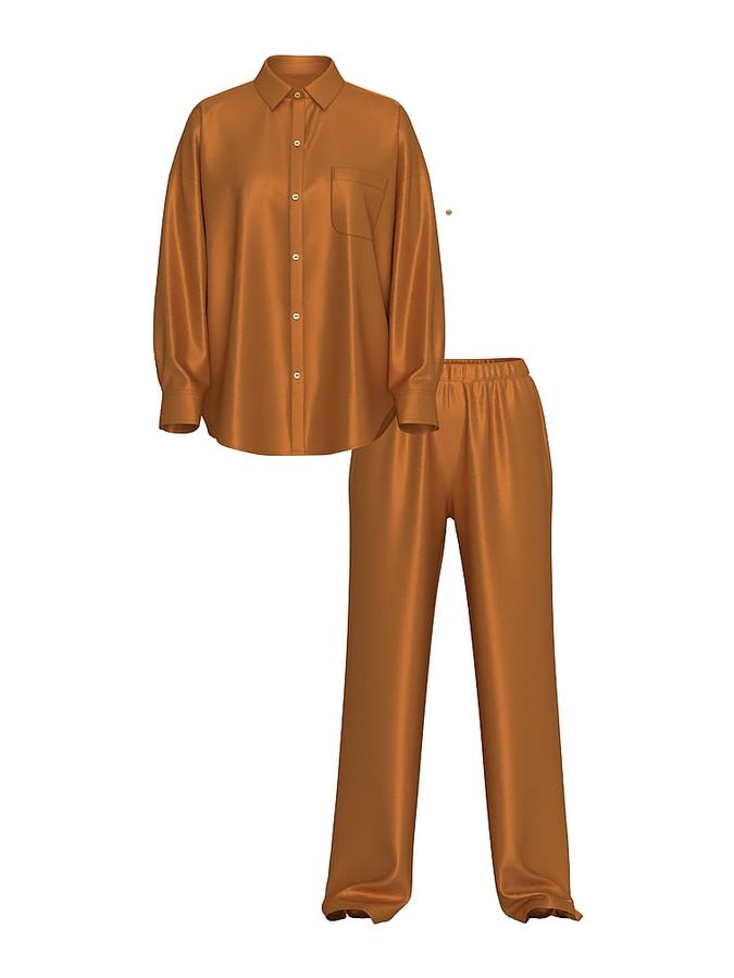 Luxe Sheer Satin Button-Front Long Pajama Set image number 2