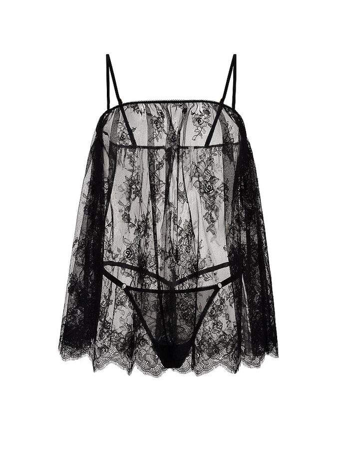 Rose Lace Straight-Neck Babydoll Set image number 2