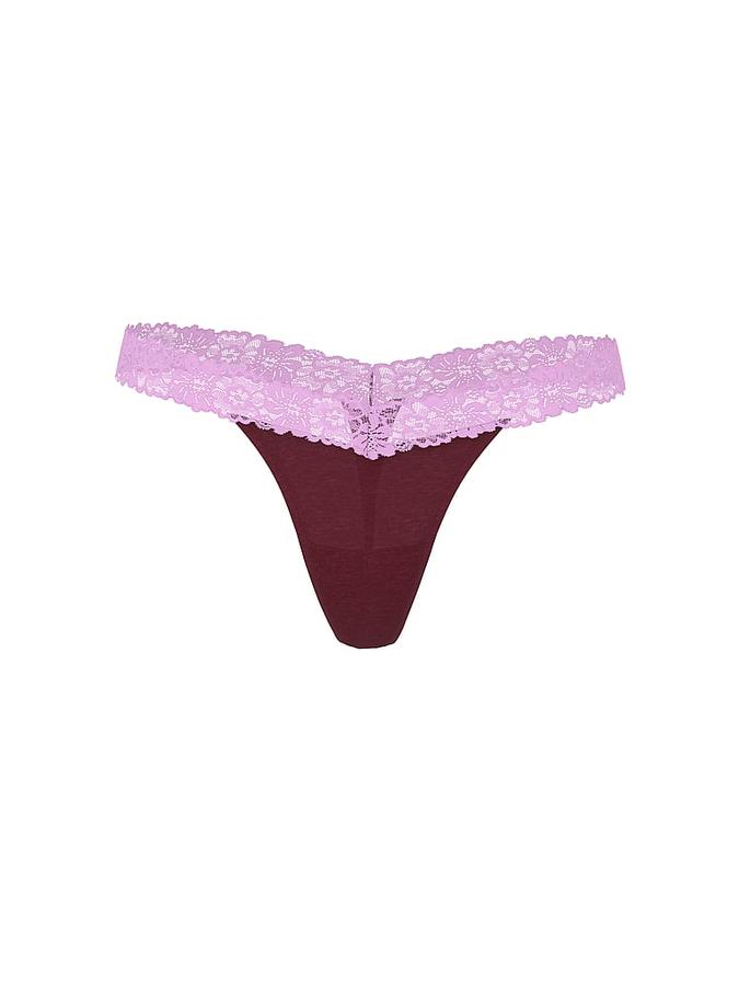 Cotton Lace-Trim Thong Panty image number 2