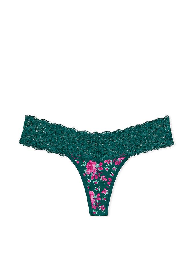 Lace-Waist Cotton Thong Panty