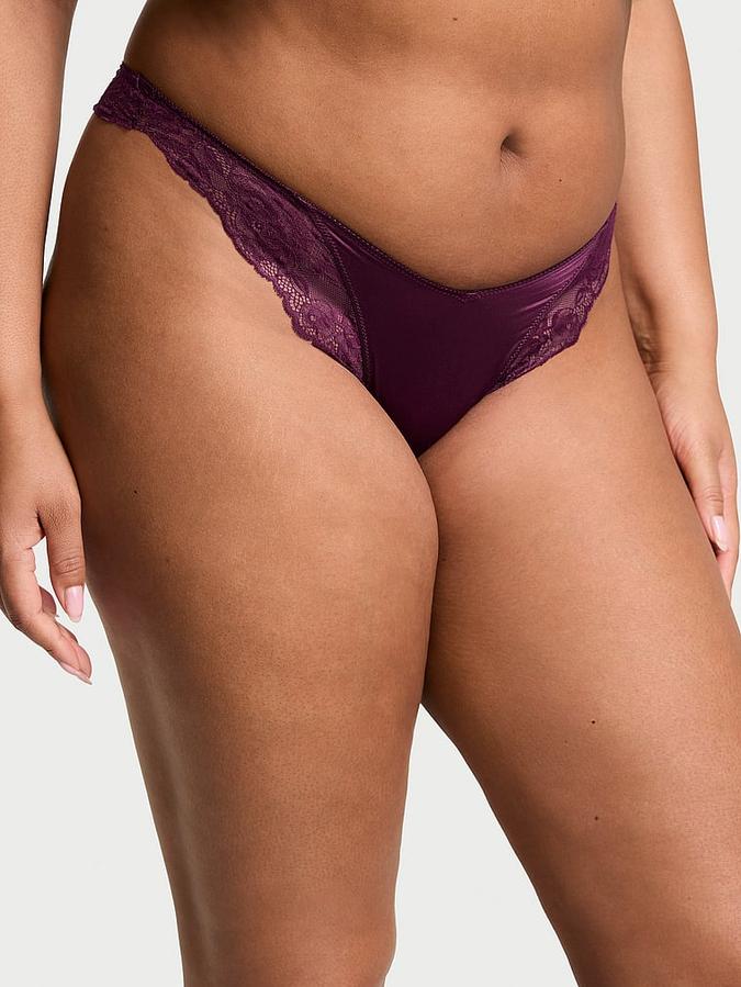 Rose Lace-Trim High-Leg Thong Panty
