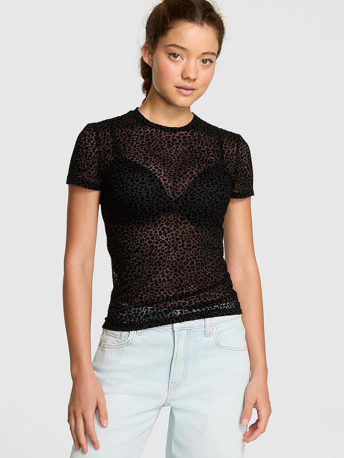 Base Leopard Mesh Short- Sleeve Tee image number 0
