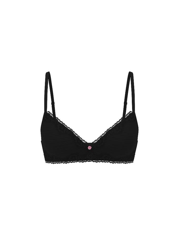 Cotton Shadow Stripe Lace-Trim Lightly Lined Wireless Bra image number 2