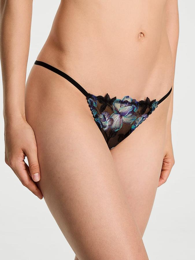 Electric Orchid Embroidery Open-Back String Bikini Panty image number 0