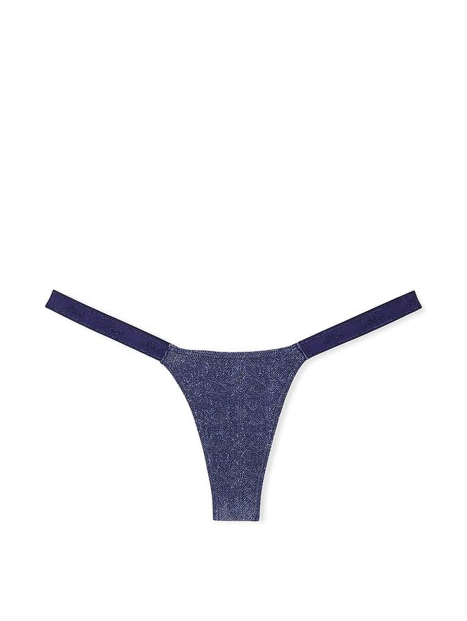 Logo Cotton Denim Haze Micro Thong Panty image number 1