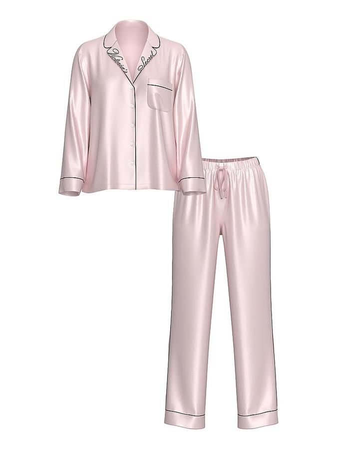 Glazed Satin Long Pajama Set image number 2