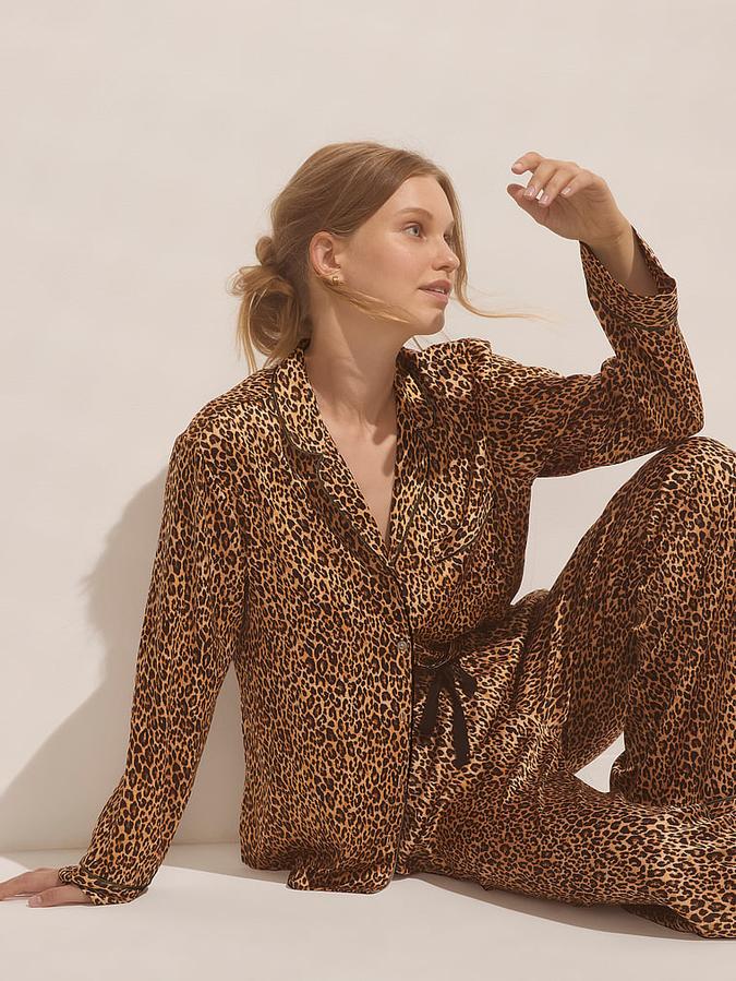 Glazed Satin Long Pajama Set image number 3