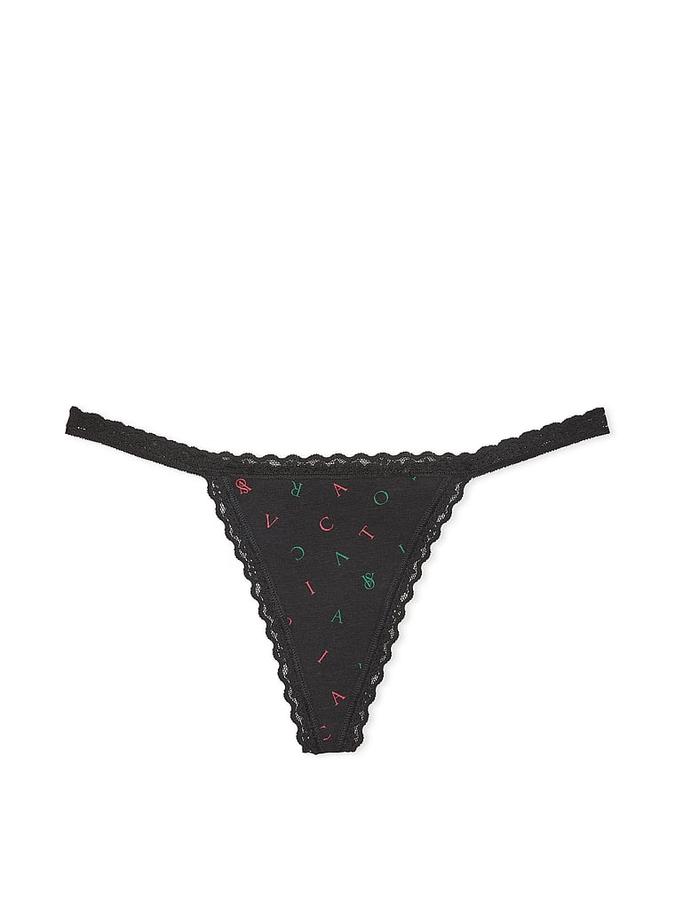 Lace-Trim Cotton V-String Panty image number 0