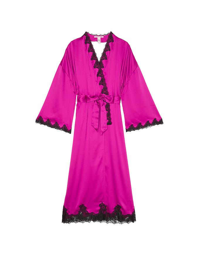 Satin & Rose Lace Open-Back Long Robe image number 2