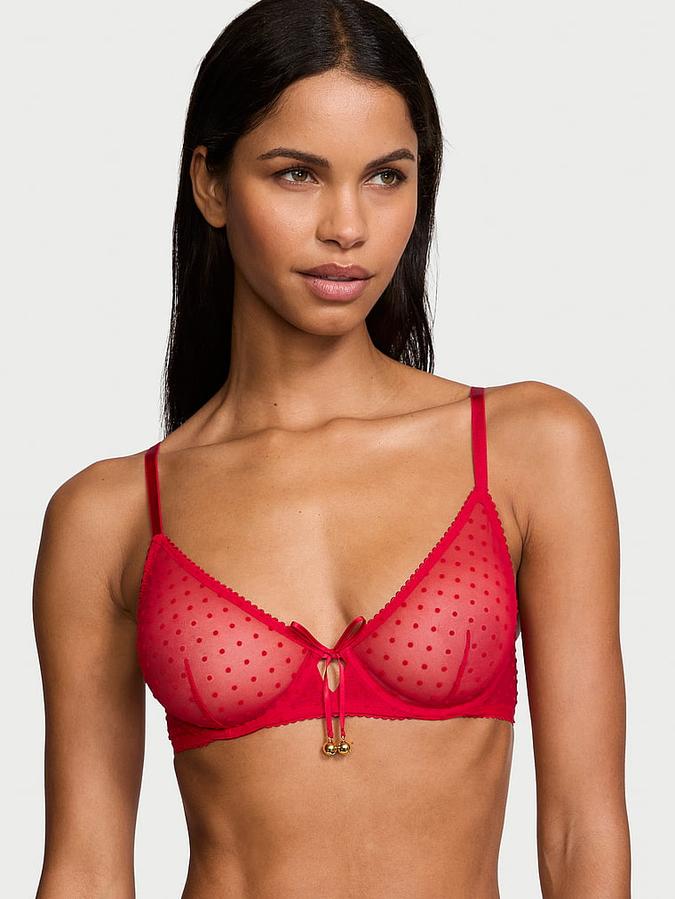 Jingle Bells Mesh Unlined Demi Bra image number 0