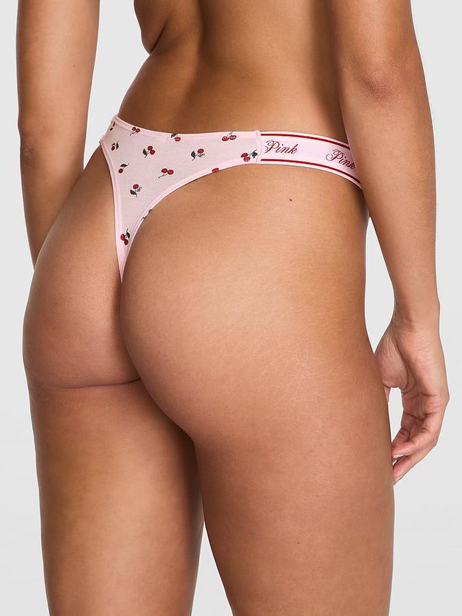 Logo Cotton Shine High-Leg Thong Panty