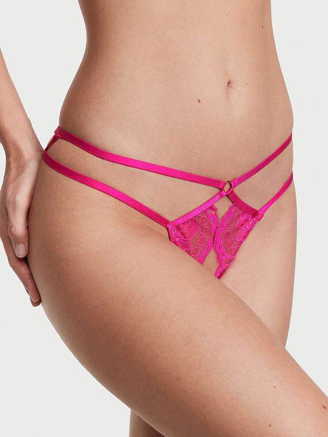 Crotchless Lace Strappy Thong Panty image number 0