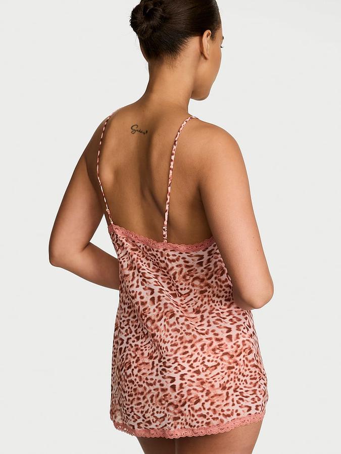 Chiffon Lace-Trim Mini Slip Dress