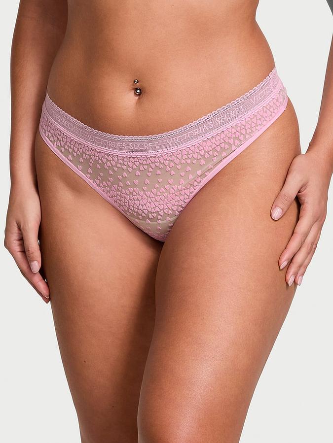 Logo Flocked Hearts Thong Panty image number 0