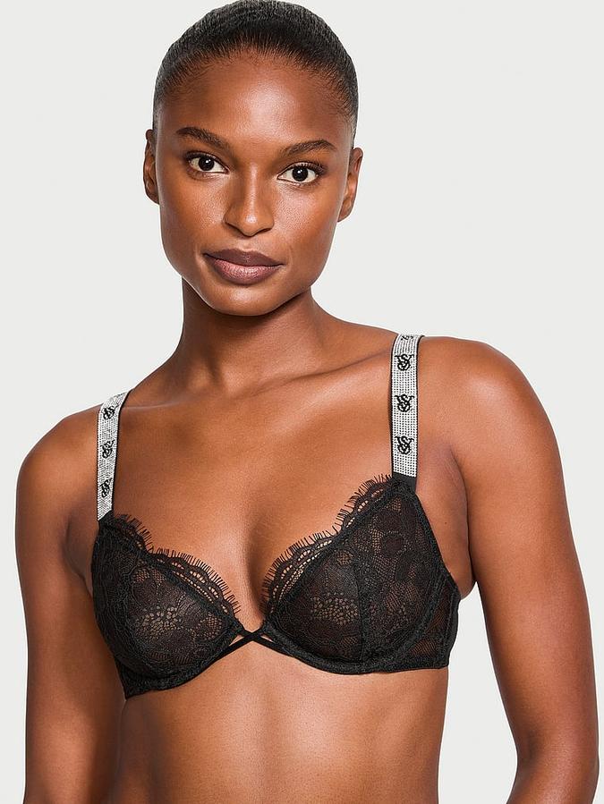 Shine Strap Unlined Low-Cut Lace Demi Bra image number 0