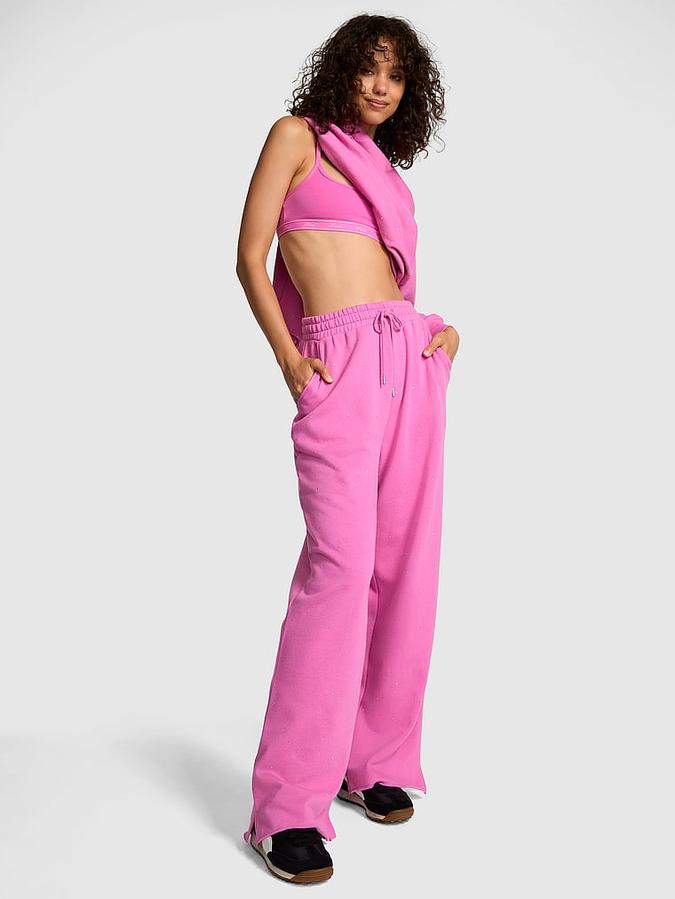 Ivy Fleece Wide-Leg Split-Hem Sweatpants