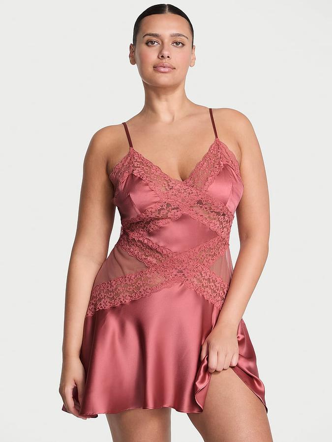 Dare to Dream Lace & Satin Flounce Slip Dress image number 0