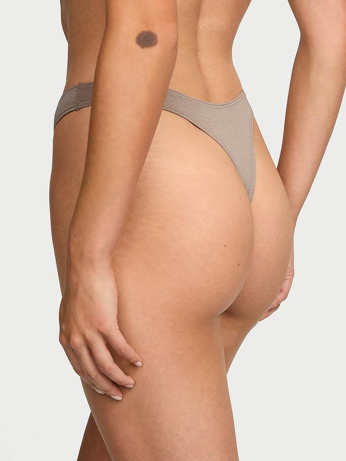 Body by Victoria Stretch Cotton High-Leg Scoop Thong Panty image number 1