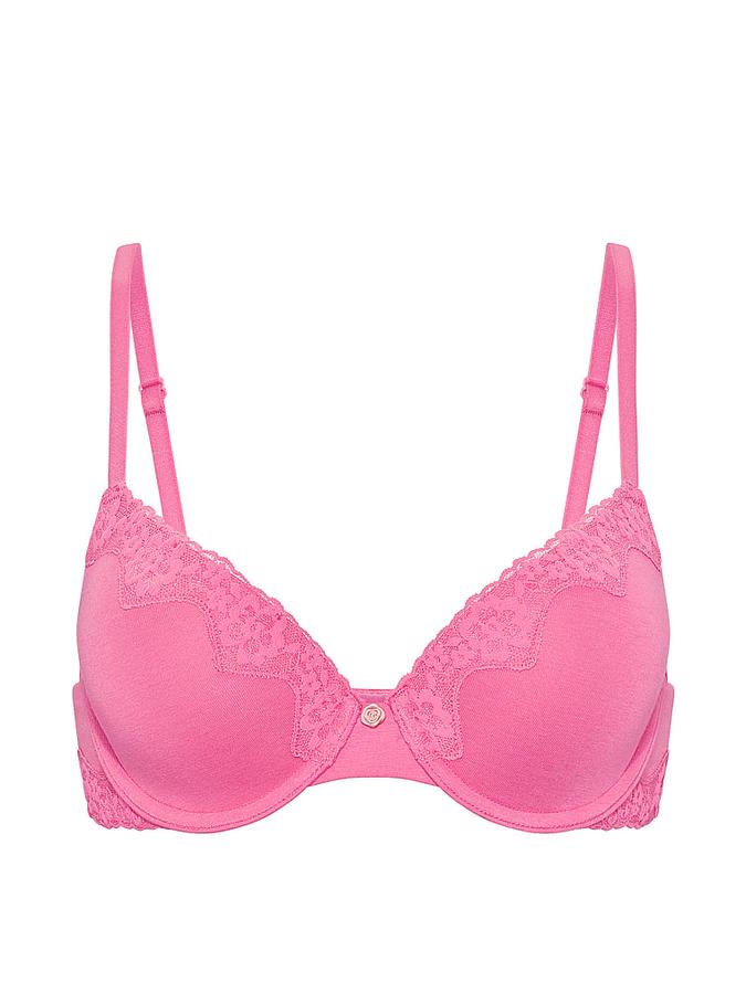 Perfect Shape Cotton Lace-Trim Push-Up Bra image number 2