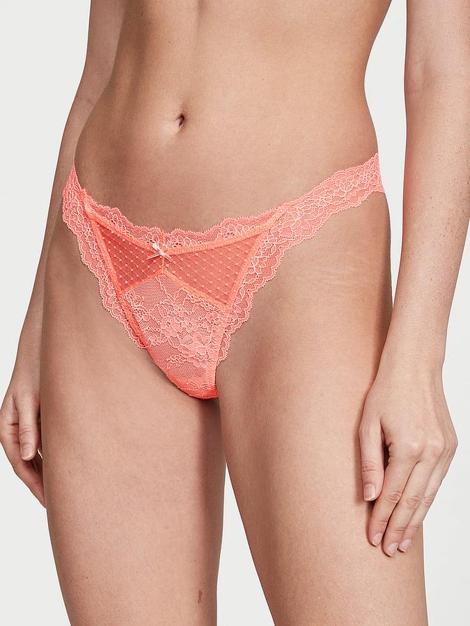 Lace & Mesh Thong Panty image number 0