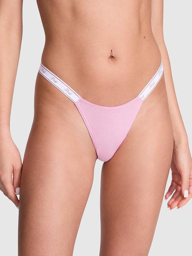 Logo Cotton Shimmer Micro Thong Panty image number 0