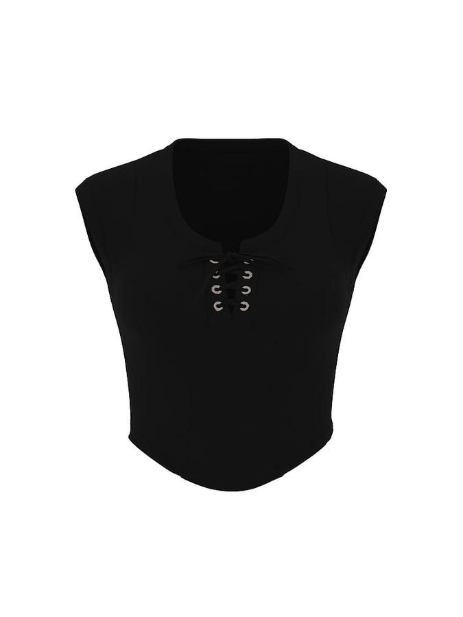 All-Day Soft Ribbed Lace-Up Top image number 2