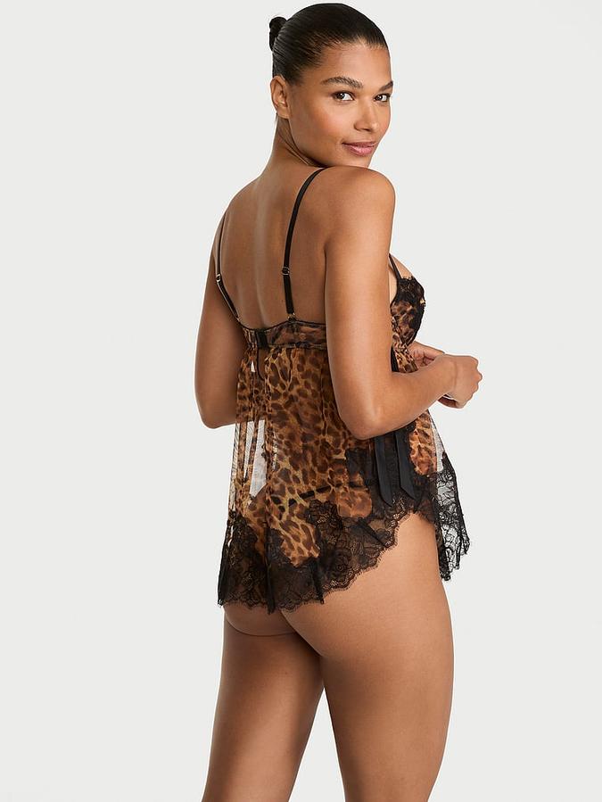 Wicked Sheer Unlined Lace-Trim Babydoll Set