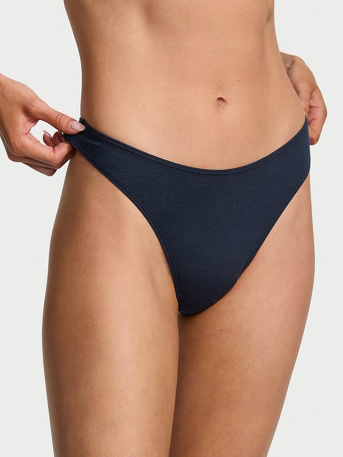 Stretch Cotton High-Leg Scoop Thong Panty image number 0