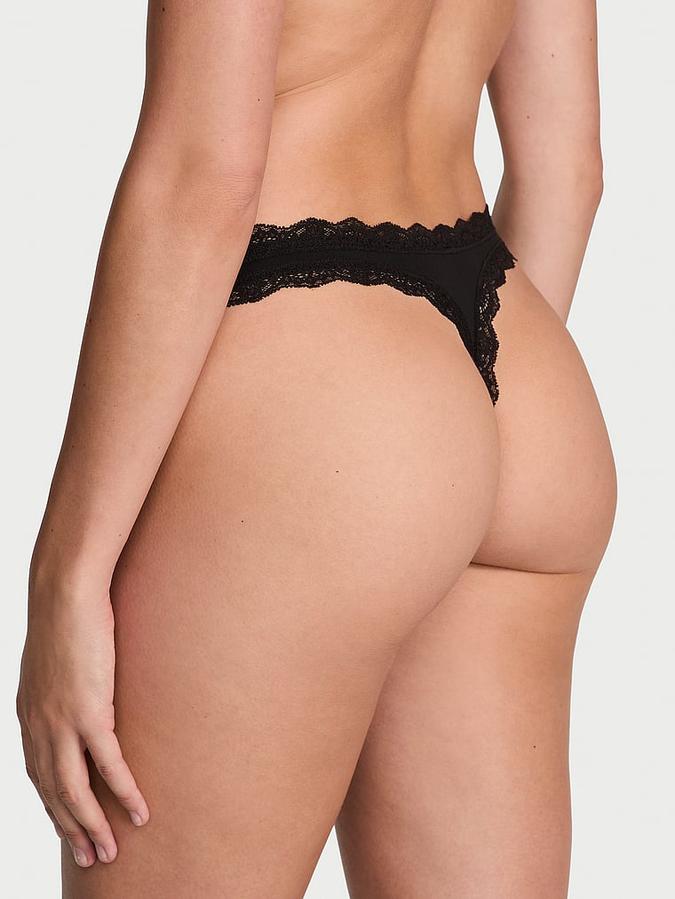 Lace-Trim Thong Panty image number 1