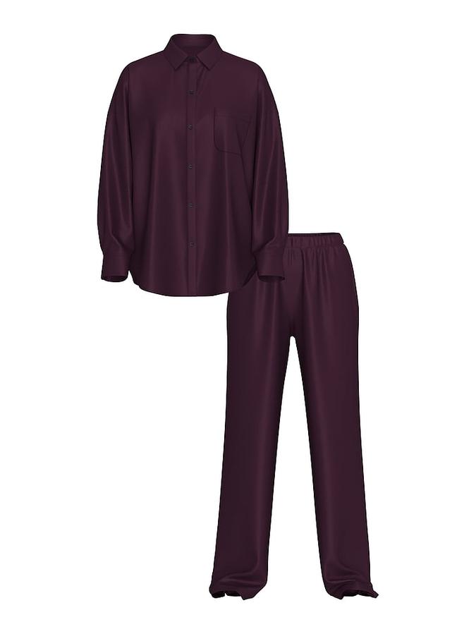Luxe Sheer Satin Button-Front Long Pajama Set image number 2