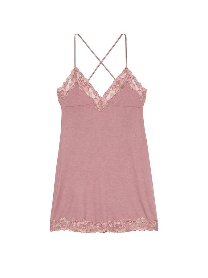 Ribbed Modal & Lace Cross-Back Slip Dress image number 2