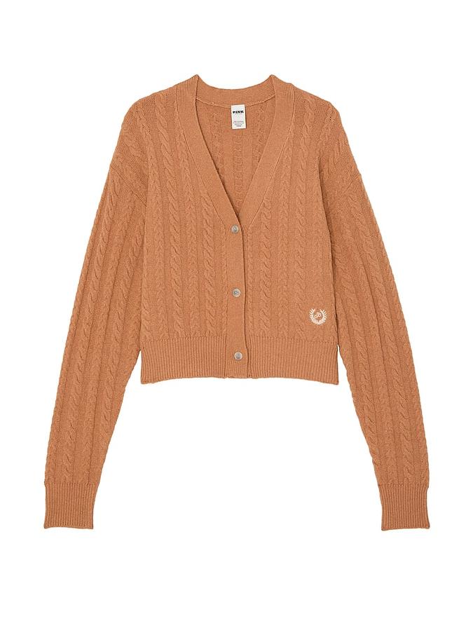 Collegiate Cable-Knit Cropped Cardigan image number 2