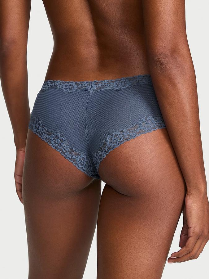 Cotton Shadow Stripe Lace-Waist Cheeky Panty