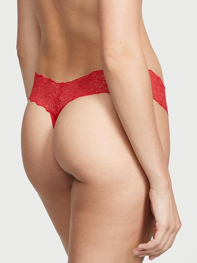 Shimmer Lace-Waist Cotton Thong Panty