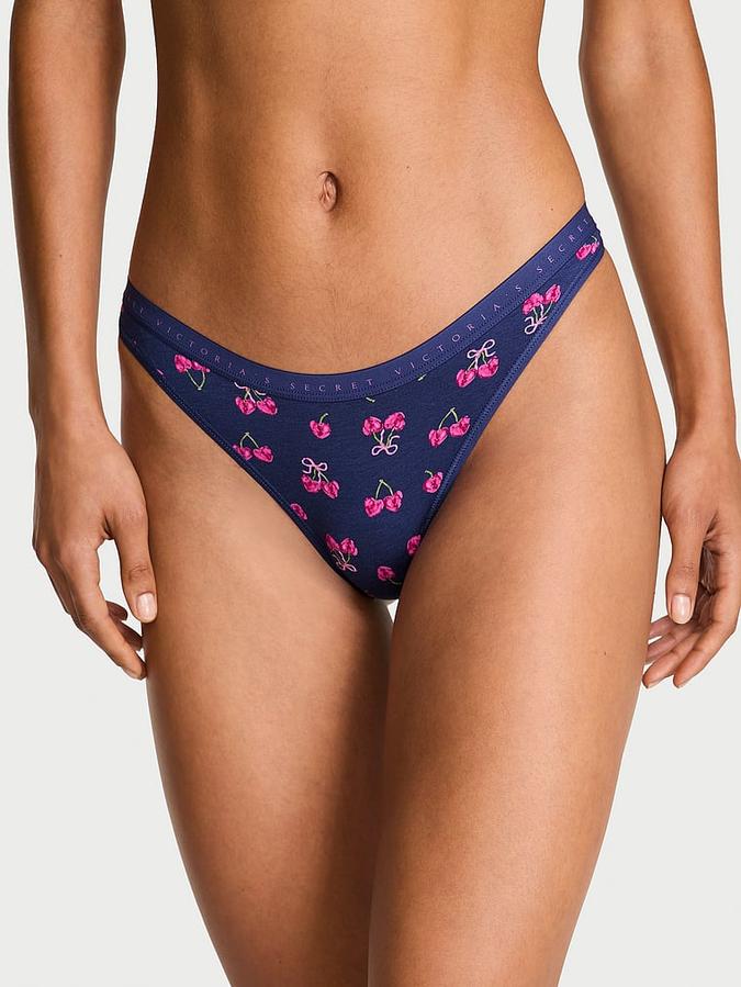 Stretch Cotton High-Leg Scoop Thong Panty image number 0